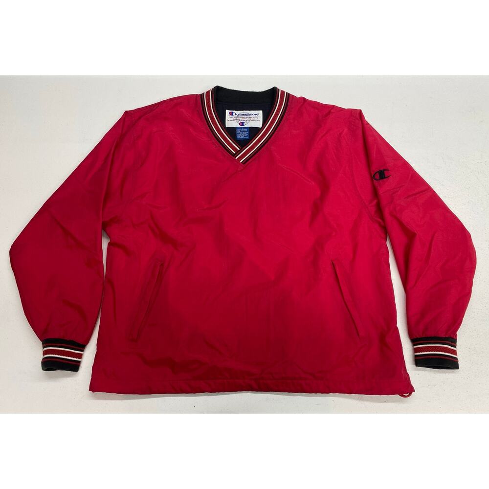 VTG 90s Champion tennis knit v-neck solid red pullover windbreaker sweatshirt L